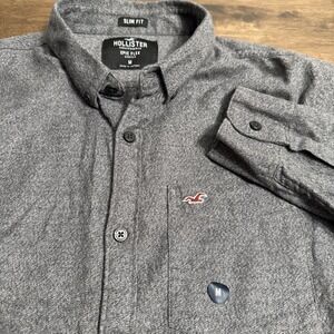 Hollister Mens Epic Flex Slim Fit Stretch Button Long Sleeve Shirt Medium Gray